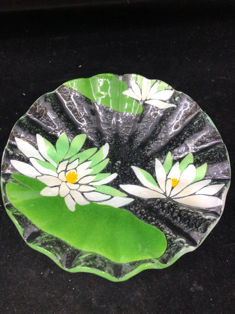FUSED GLASS WATER LILY PLATE.