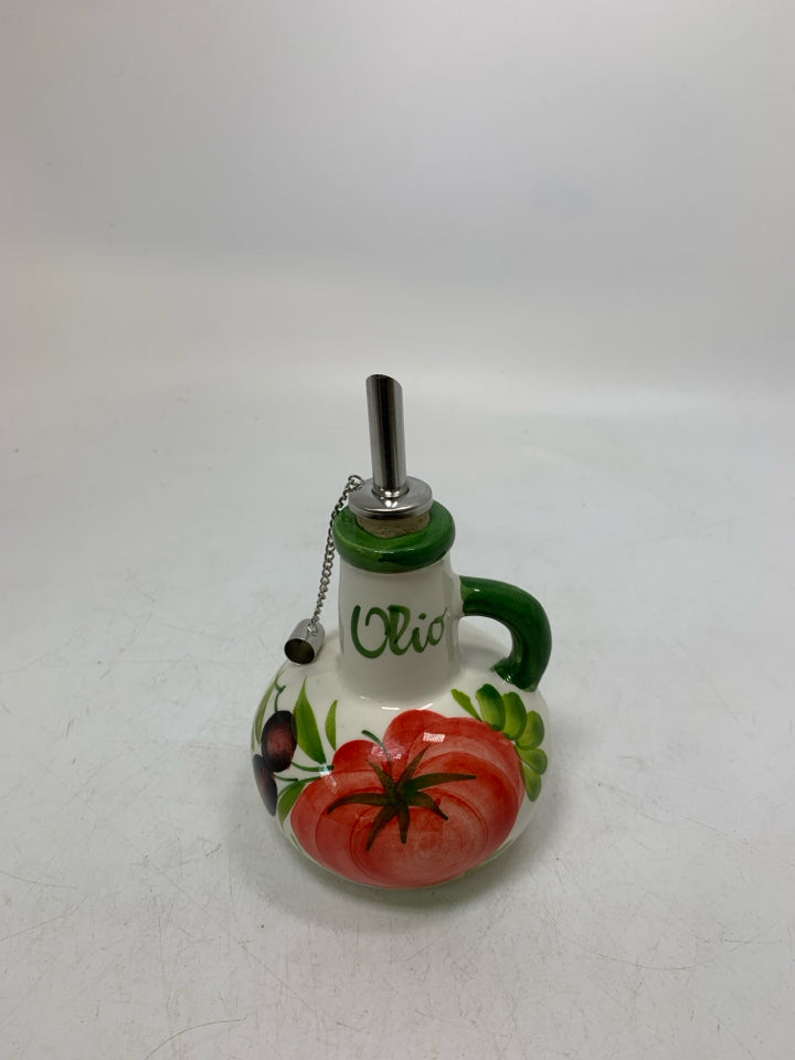 SMALL PAINTED TOMATO/ OLIVE OIL DISPENSER.