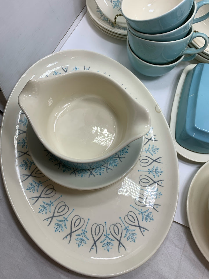 30PC VTG BLUE COLORCRAFT DISH SET SVC FOR 4+.
