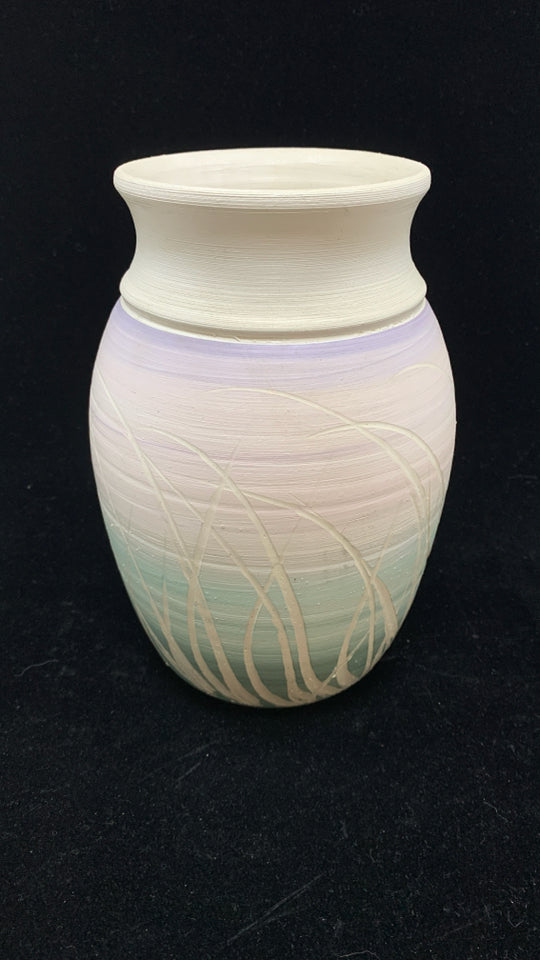 PASTEL ETCHED POTTERY VASE.