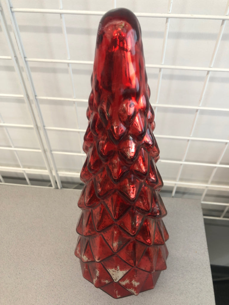 RED MERCURY GLASS LIGHT UP TREE.