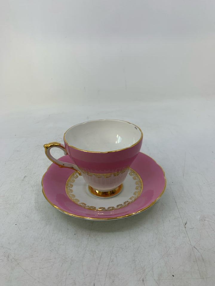VTG PINK/WHITE CUP+ SAUCER
