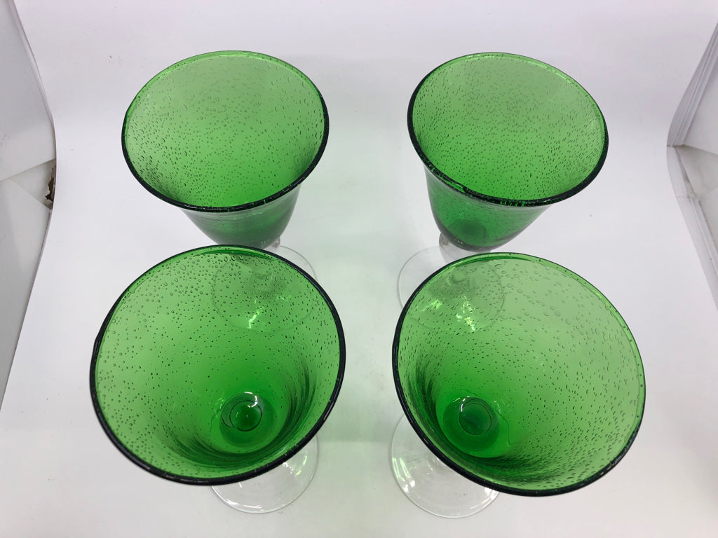 4 LARGE GREEN WINE GLASS GOBLETS.
