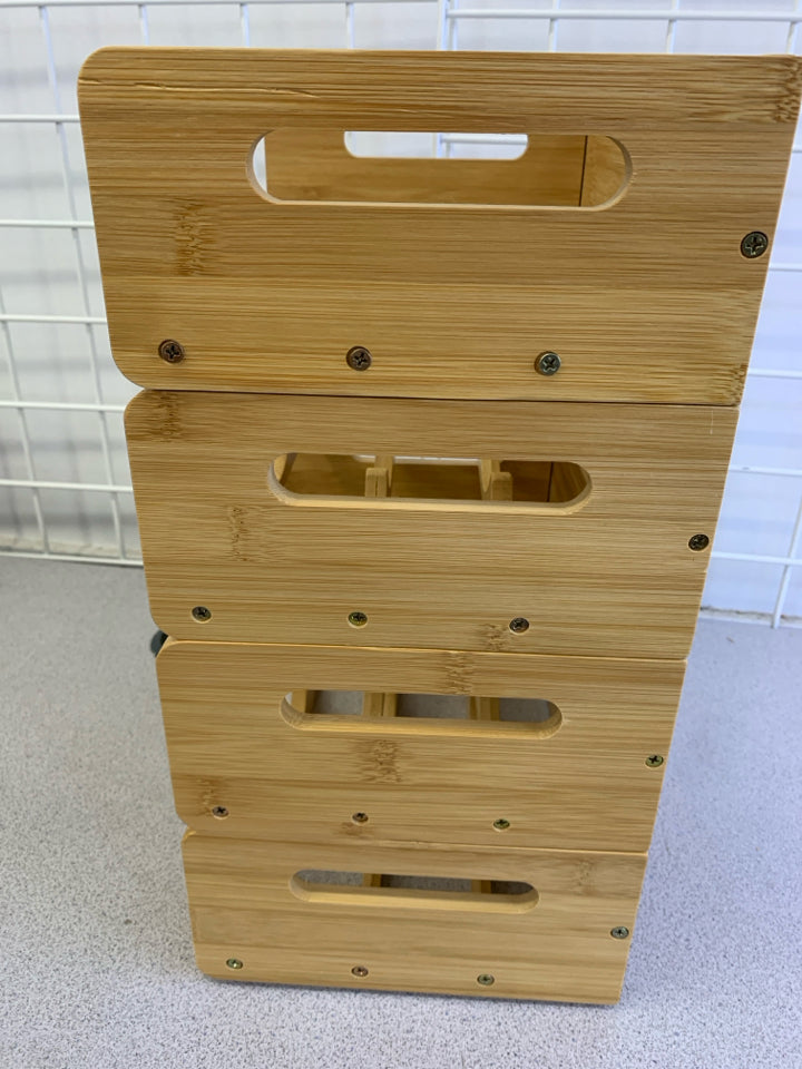 4PC STACKABLE BAMBOO WINE RACK.