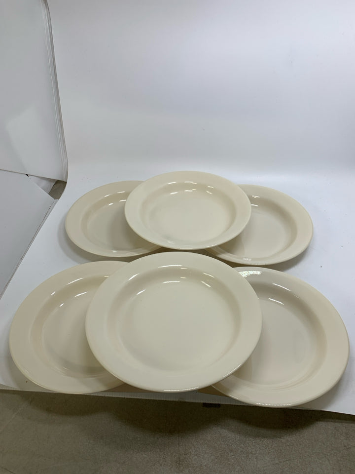 6 SANDSTONE COLORED SHALLOW SOUP/SALAD BOWLS.
