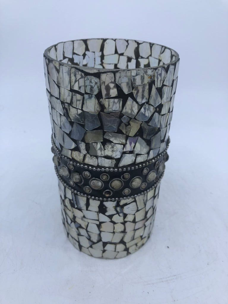 SILVER MOSAIC CANDLE LANTERN.