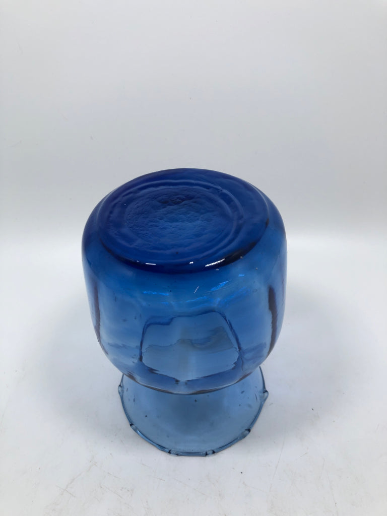 LIGHT BLUE GLASS VASE W/WAVE RIM.