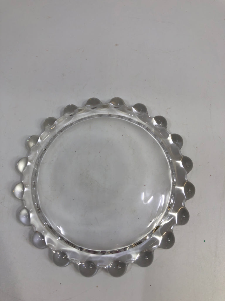BEADED RIM GLASS CANDLE PLATE.