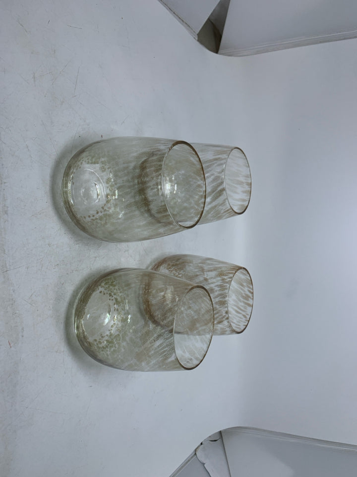 4 LIGHTWEIGHT ROSE GOLD SPARKLE SPECKLED STEMLESS GLASSES.