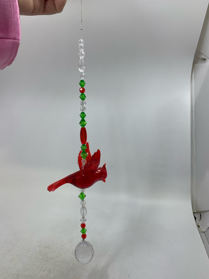 BEADED RED CARDINAL SUNCATCHER W/ PRISM.