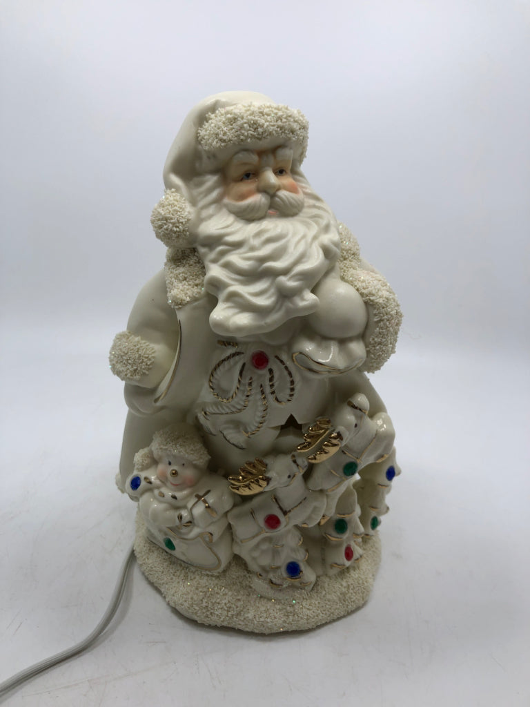 IVORY LIGHT UP SANTA W/ SNOWMAN/REINDEER JEWELED BOTTOM LIGHT.