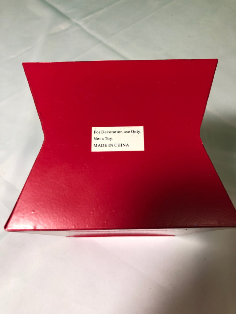 RED REINDEER METAL BUCKET, 7" X 4" X 5"