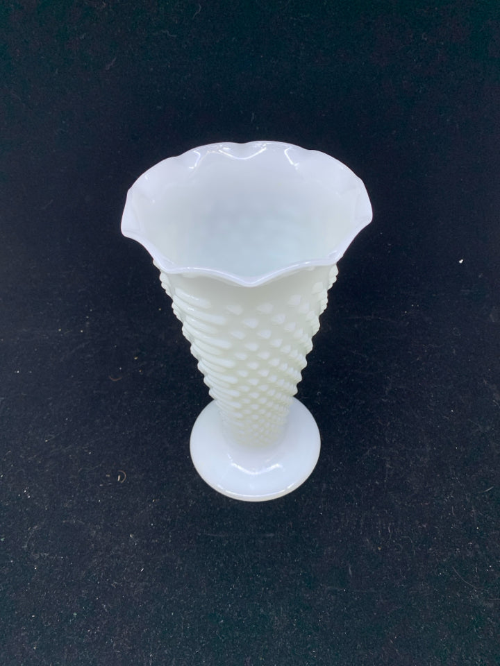 VTG HOBNAIL MILK GLASS VASE.