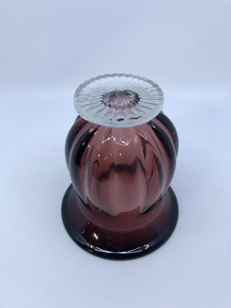 SMALL HEAVY FOOTED GLASS VASE/ CANDLE HOLDER.