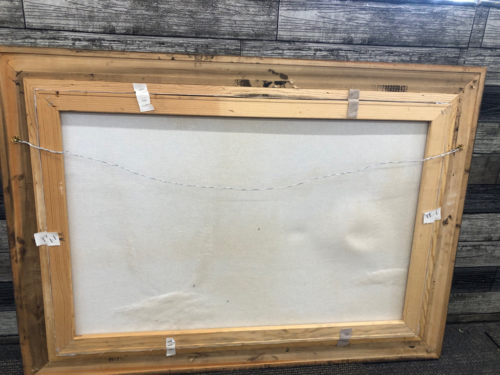 WINTER FOREST PAINTING IN BRONZE FRAME.