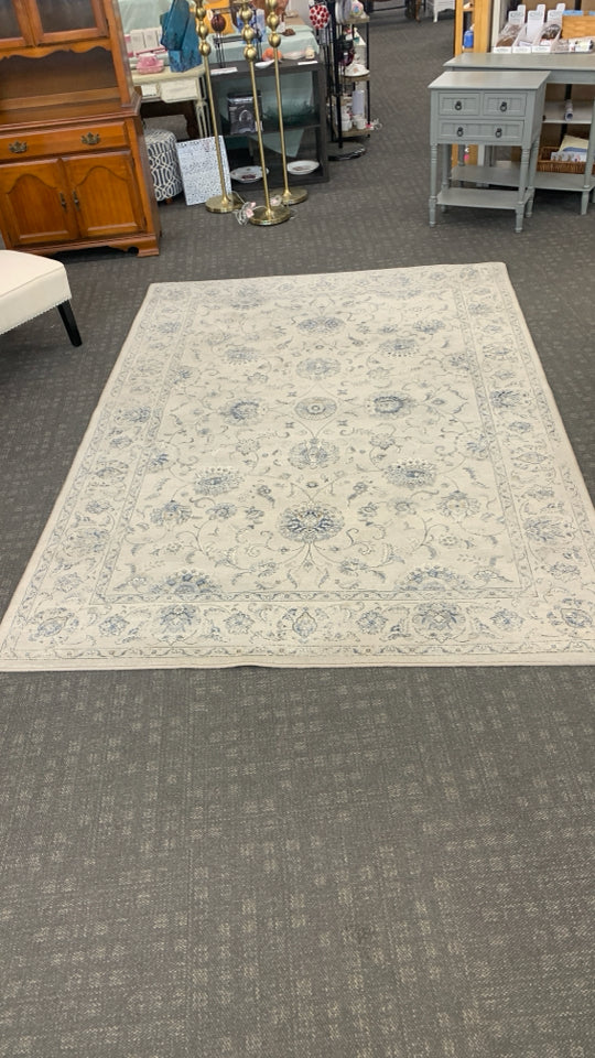 CREAM LARGE RUG W/ BLUE FLORAL DETAIL DYNAMIC RUGS.