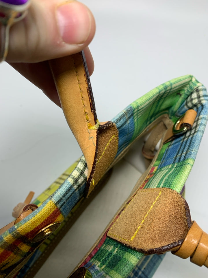 Vtg Dooney & Bourke Madras Plaid Patchwork 'Picnic' Purse *No Long Strap/Signs O
