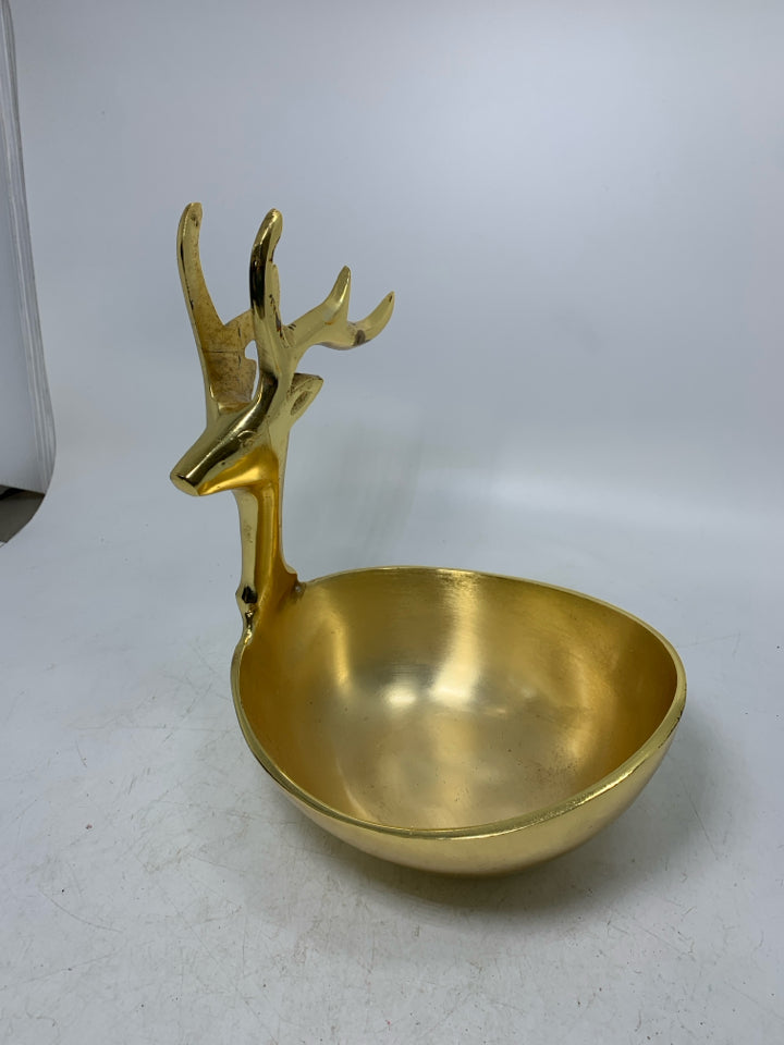 GOLD METAL REINDEER BOWL.