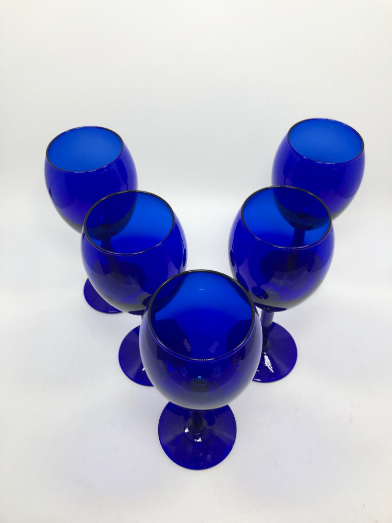 5PC COBALT BLUE WINE GLASSES.
