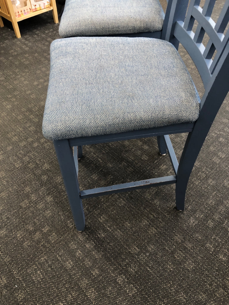 2 BLUE CHAIRS W/FABRIC SEAT.