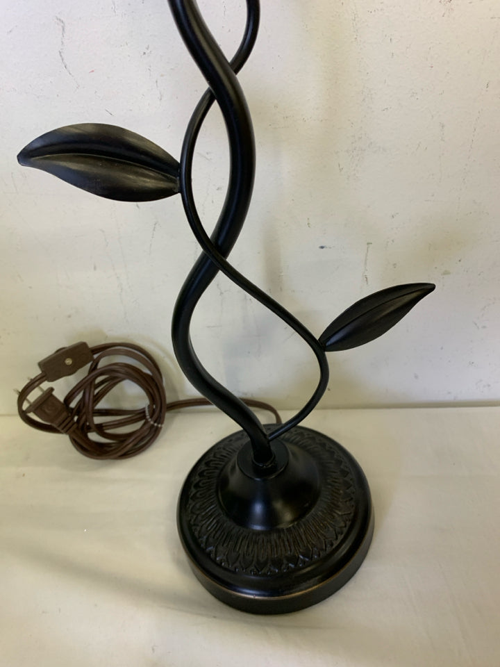 BLACK VASE BASE FROSTED GLASS SHADE LAMP.