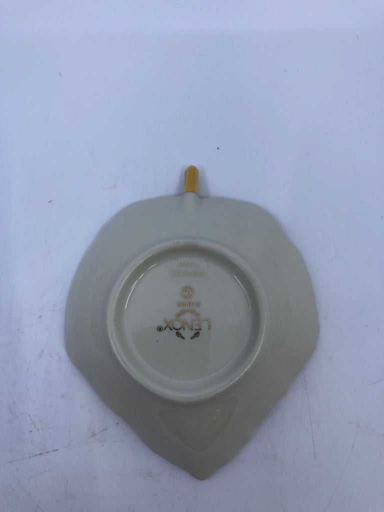 LENOX LEAF TRINKET DISH W/GOLD RIM.