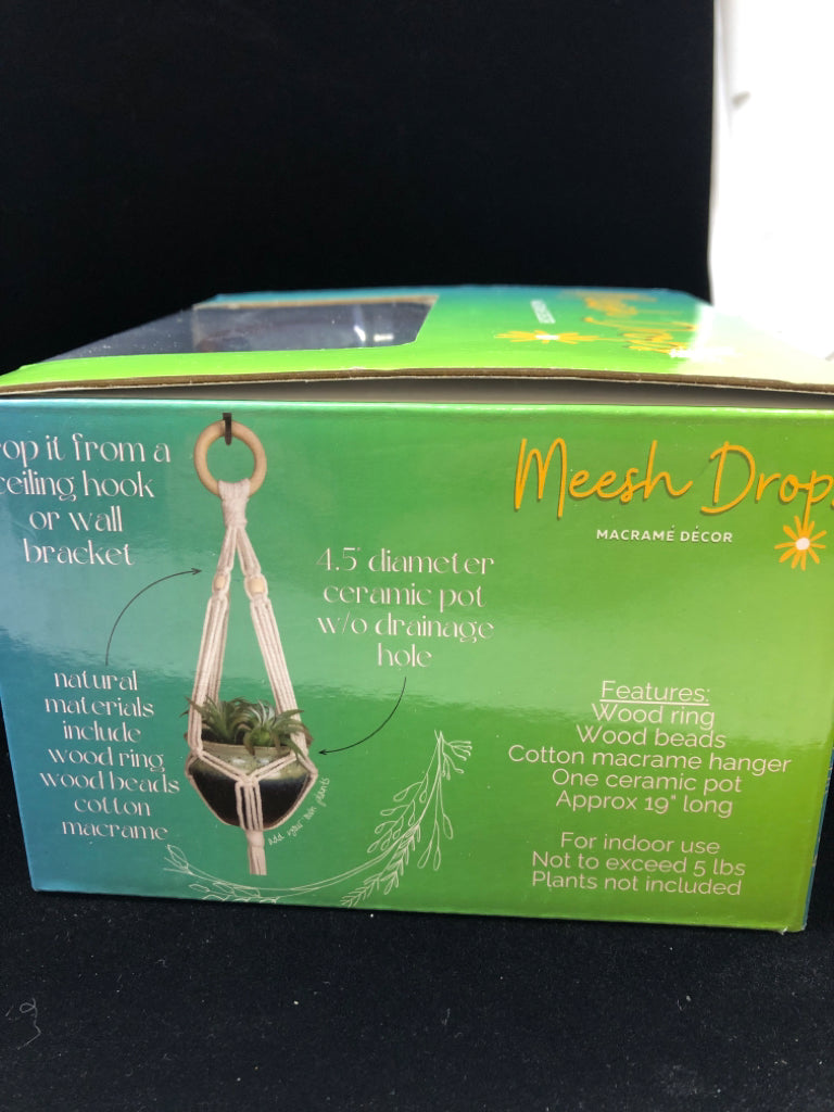 MACRAME DECOR CERAMIC POT W/HANGER IN BOX.