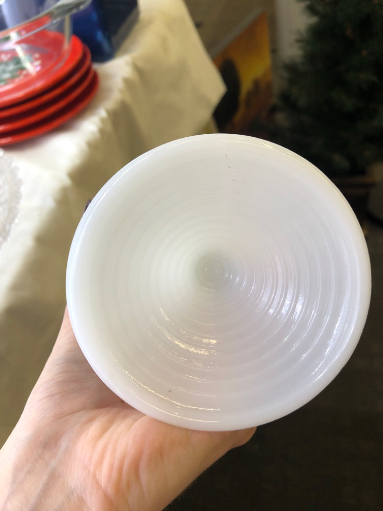 VTG FOOTED MILK GLASS DISH.