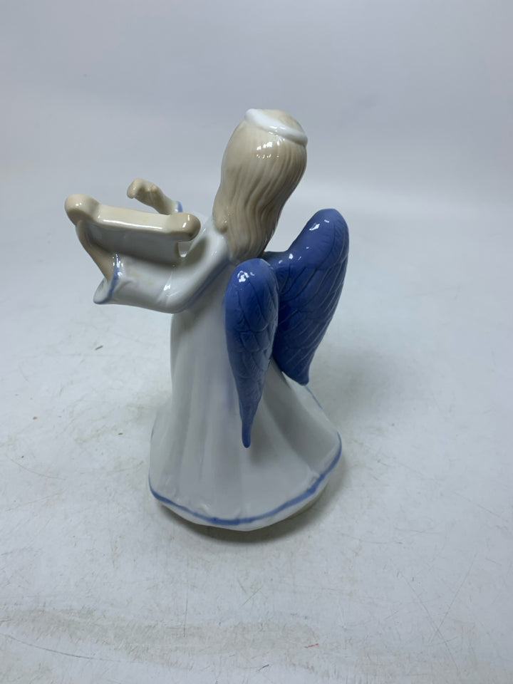 ANGEL PLAYING HARP MUSIC BOX BLUE WINGS.