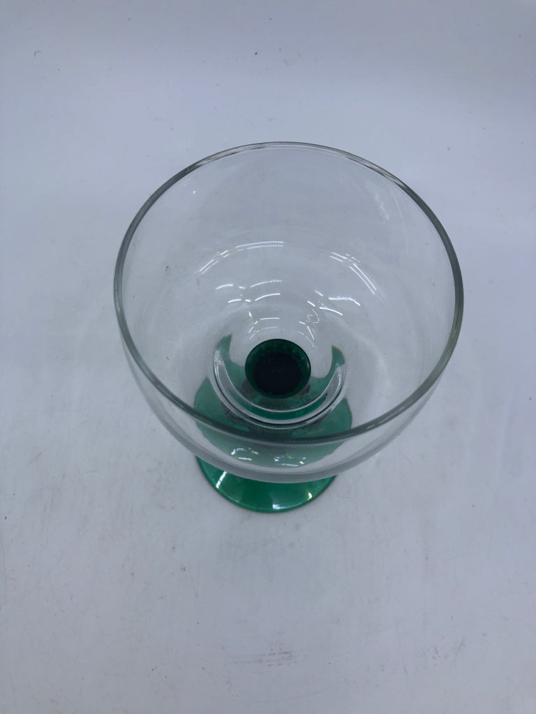 4 MARGARITA GLASSES W/ GREEN CACTUS STEMS.