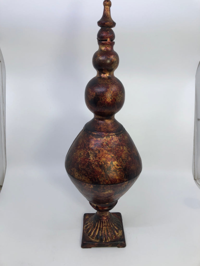 RED PAINTED METAL FINIAL.