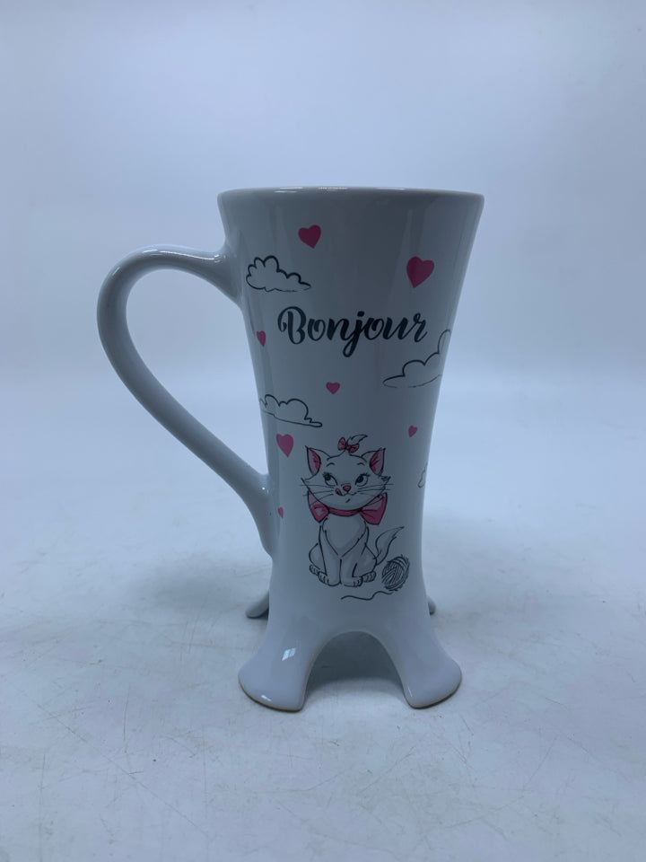 ARISTOCATS MARIE BONJOUR EIFFEL TOWER FOOTED MUG W/ PINK HEARTS.