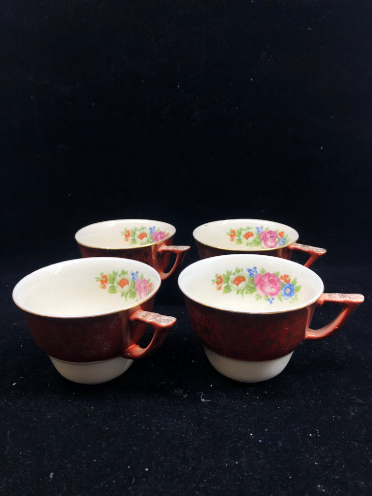 38 PC VTG RED W GOLD ACCENTS AND FLORAL SERV FOR 4.