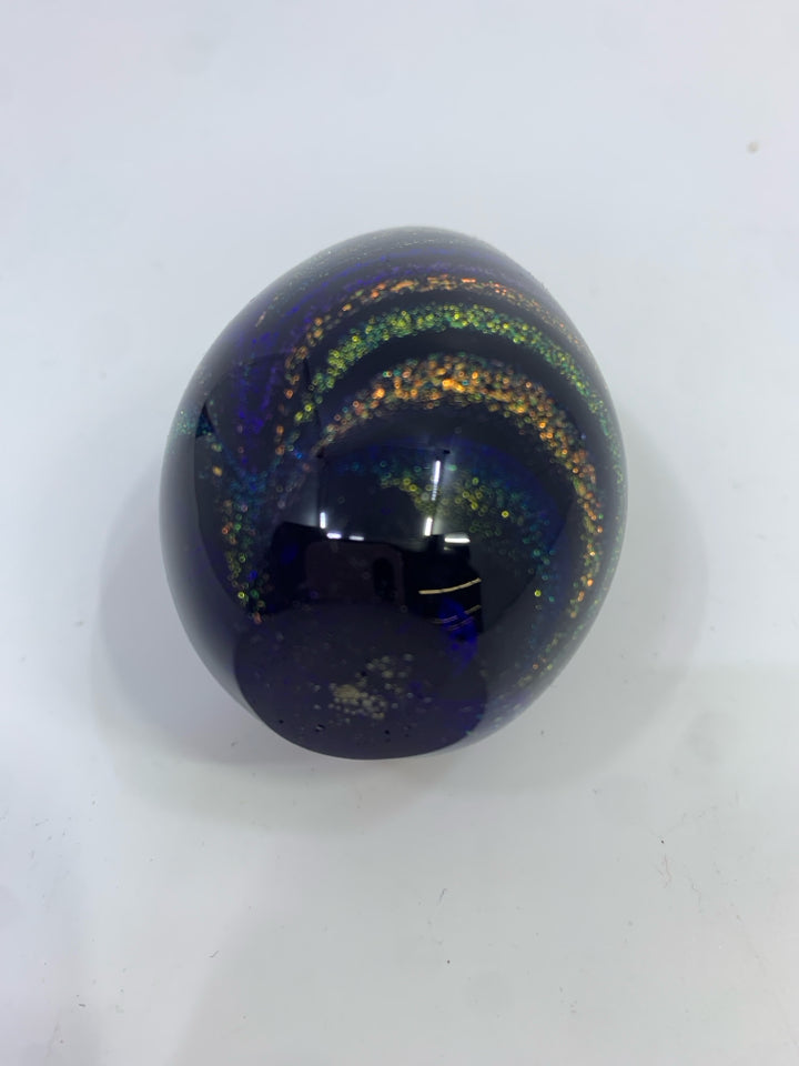 COBALT BLUE DICHROIC SWIRL GLASS EGG.