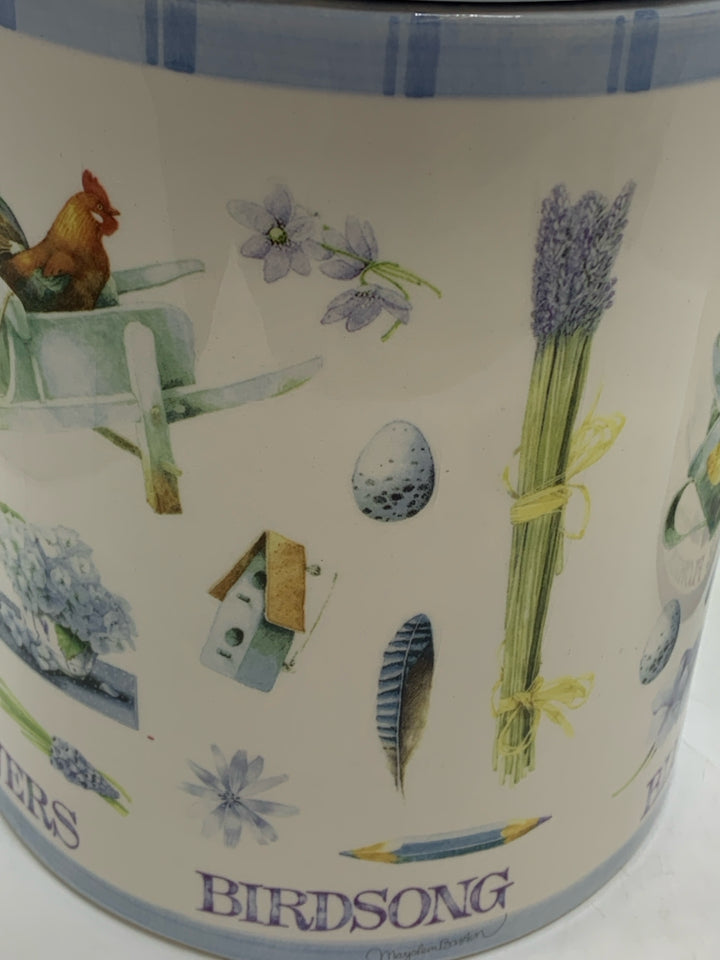 2 BLUE BIRDS AND BUTTERFLIES CANISTERS.