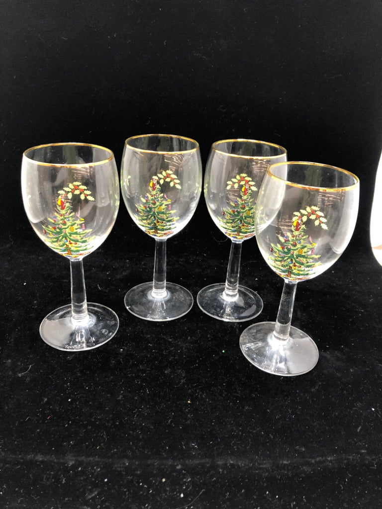 4 HOLLY BERRY WINE GLASSES.