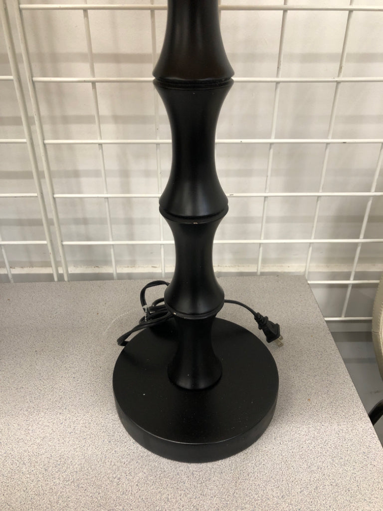 BLACK LAMP W/CANVAS SHADE.