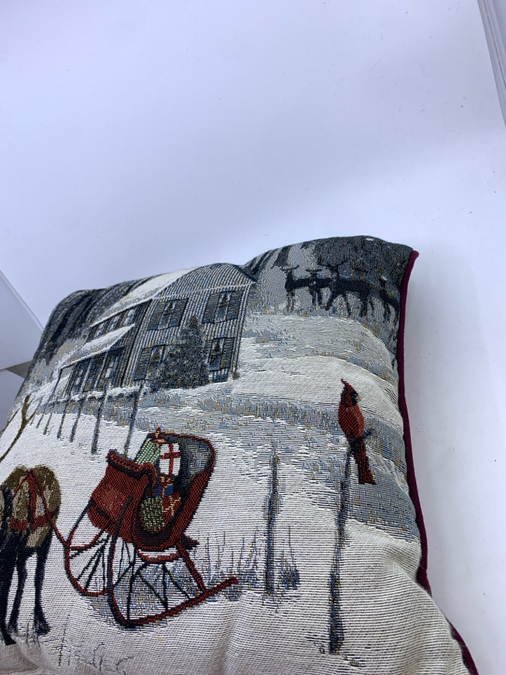 REINDEER AND SLED PILLOW.