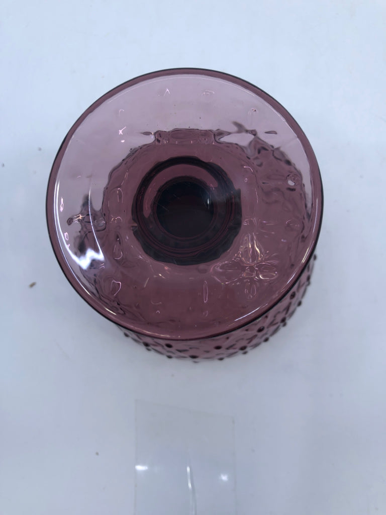 PURPLE GLASS FOOTED HOBNAIL CANDY DISH.