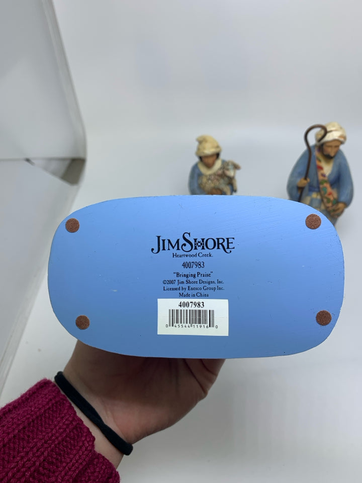 3 JIM SHORE "BRINGING PRAISE" SHEPHERDS NATIVITY.