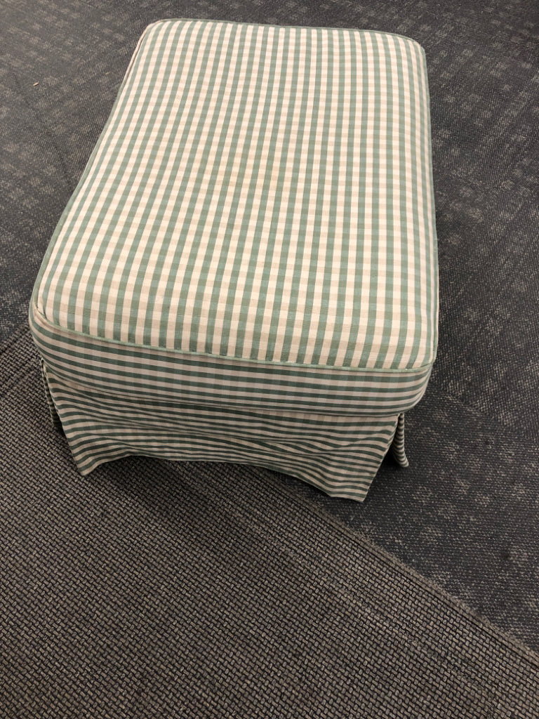 GREEN & WHITE GINGHAM CHAIR W/OTTOMAN.