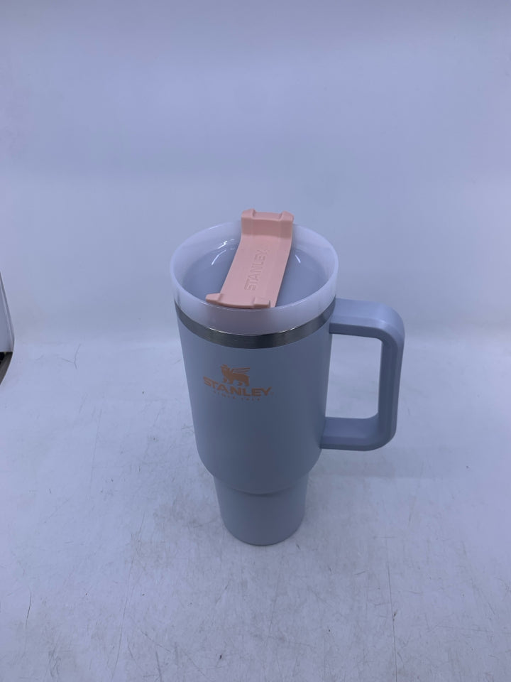 NEW LIGHT BLUE CUP W/ PINK WRITING.