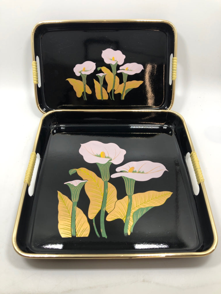 2PC VTG CALLA LILLIE LACQUERWARE NESTING TRAYS.