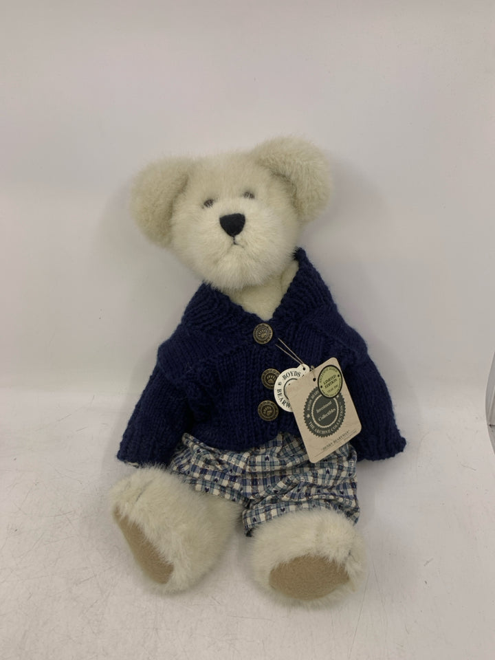 WHITE BEAR W/ BLUE SWEATER PLAID PANTS.