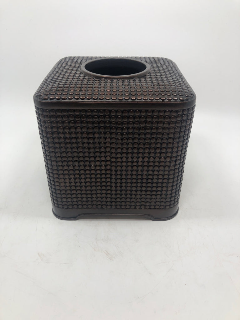 BROWN TEXTURED TISSUE BOX.