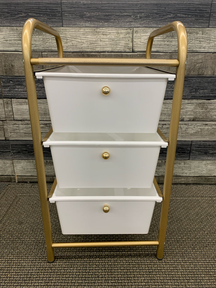 3-DRAWER GOLD PLASTIC ORGANIZER.