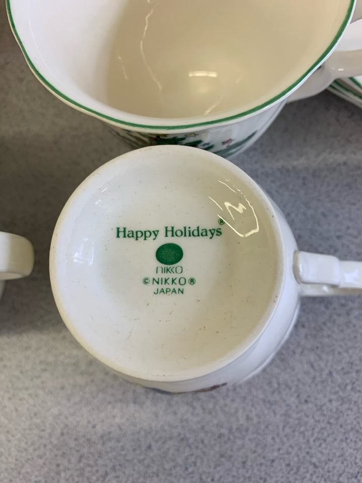 12pc HAPPY HOLIDAYS SVC 4- DINNER PLATES, CUPS, SAUCERS- IN BOX.