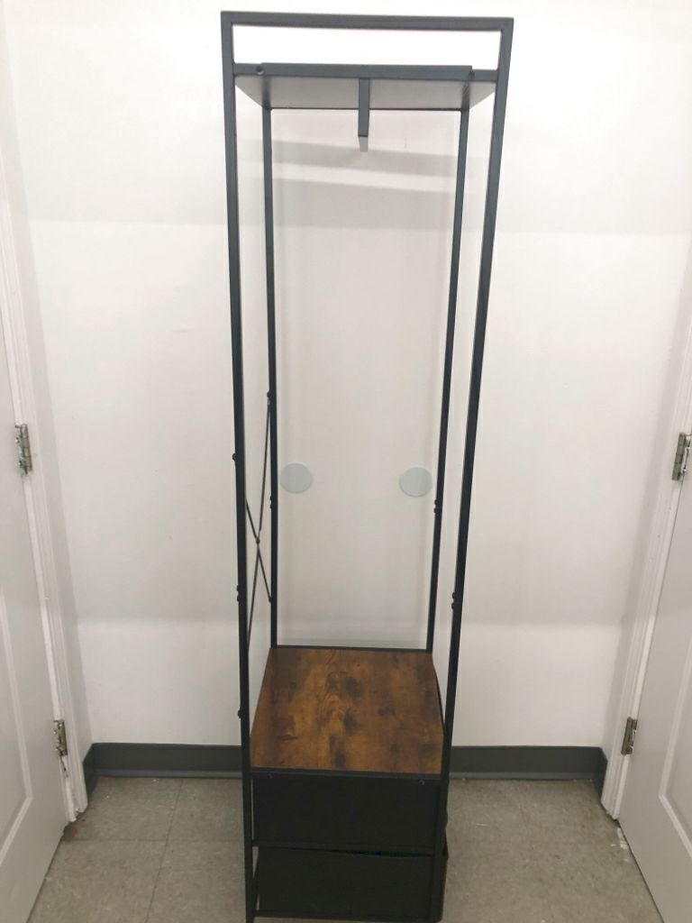 FAUX WOOD STANDING LIGHT WEIGHT CLOSET W/ 2 DRAWERS.