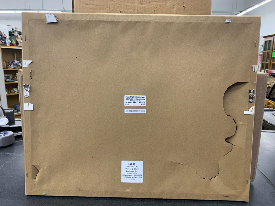 CLOUD SCENE IN WINTER COLOR BACKGROUND W BROWN FRAME.