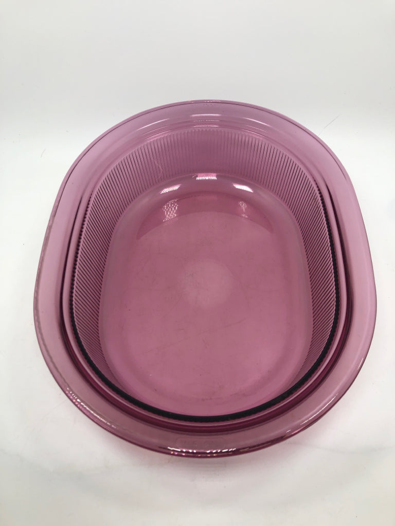 PINK GLASS CORNING WARE CASSEROLE DISH.